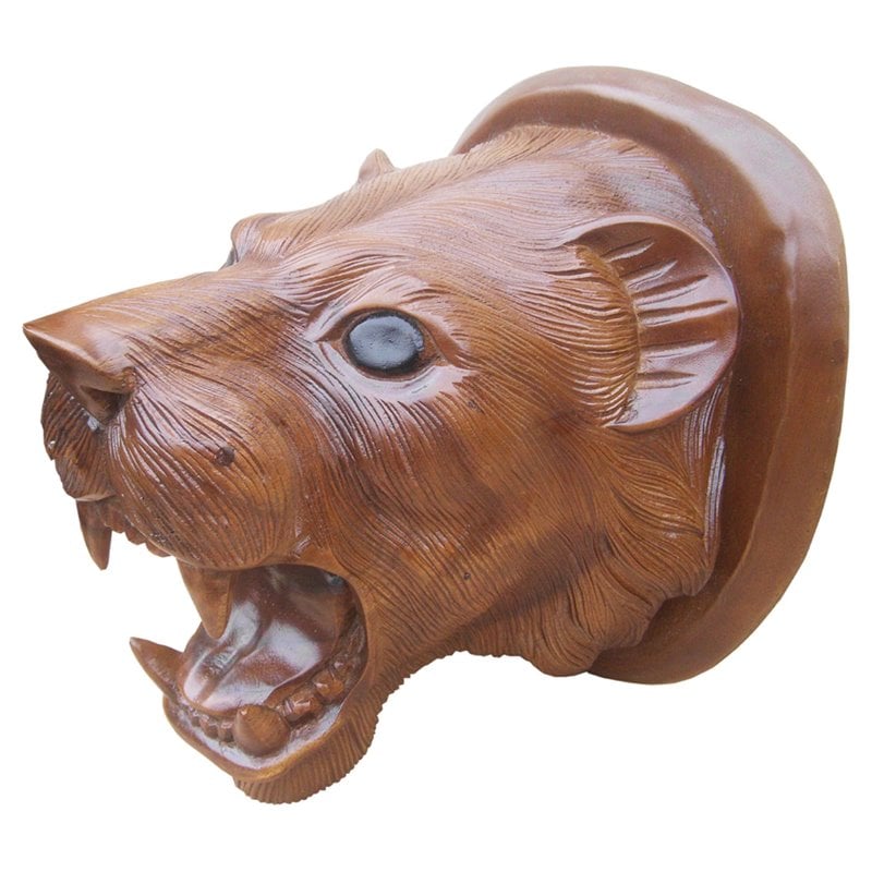 D-Art Collection Mahogany Wood Lion Head Wall Mount Statue in Dark Brown