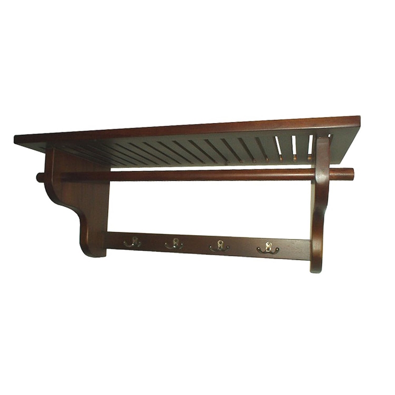 D-Art Collection Solid Mahogany Wood Wall Hanger Shelf in Dark Brown