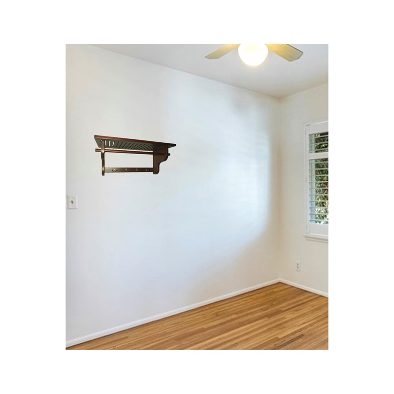 D-Art Collection Solid Mahogany Wood Wall Hanger Shelf in Dark Brown