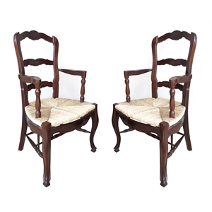 d-art collection ladder back arm chair set 2 pcs mahogany wood brown color