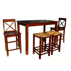 D-Art Collection Kitchen Bar Dining Set 5 Pc in Mahogany Wood dark brown color