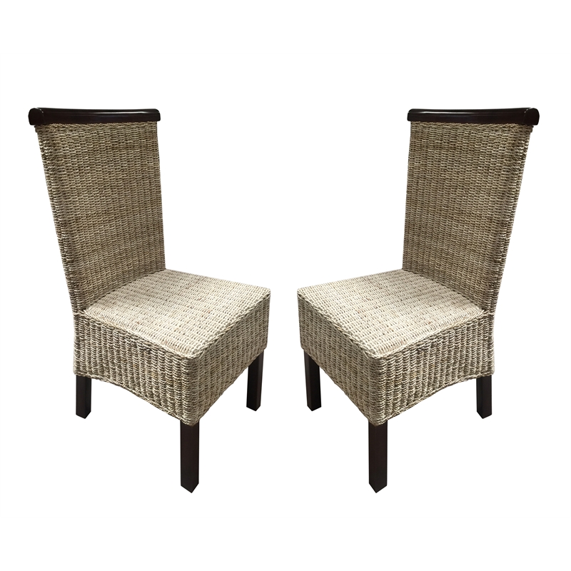 D-Art Collection Abaca & Wood Dining Chair-(6pc Set) in mahogany wood