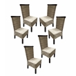 D-Art Collection Abaca & Wood Dining Chair-(6pc Set) in mahogany wood