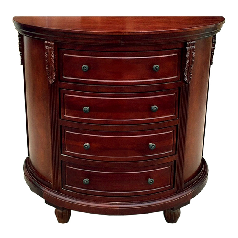 D-Art Collection Demilune Rounded Chest in Mahogany wood dark brown color