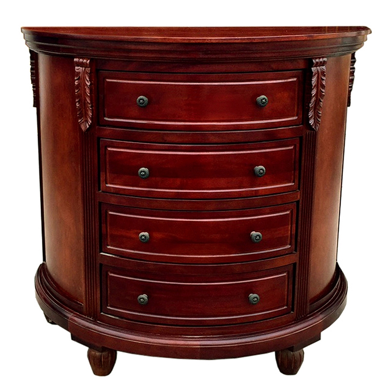 D-Art Collection Demilune Rounded Chest in Mahogany wood dark brown color