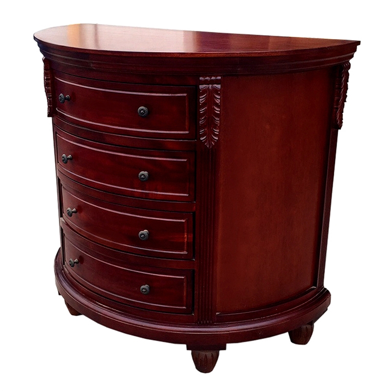 D-Art Collection Demilune Rounded Chest in Mahogany wood dark brown color
