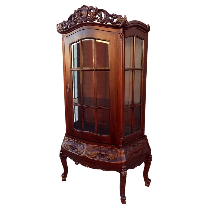 D-Art Collection Victorian Display Curio Cabinet in mahogany wood