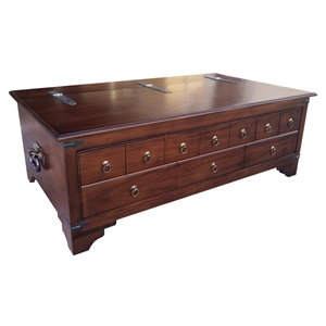 D-Art Collection Coffee Table w/ Brass Accents in Mahogany wood