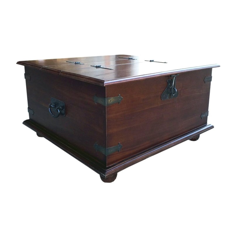 D-Art Collection Rustic 2 Trunk Coffee Table in mahogany wood with brown color