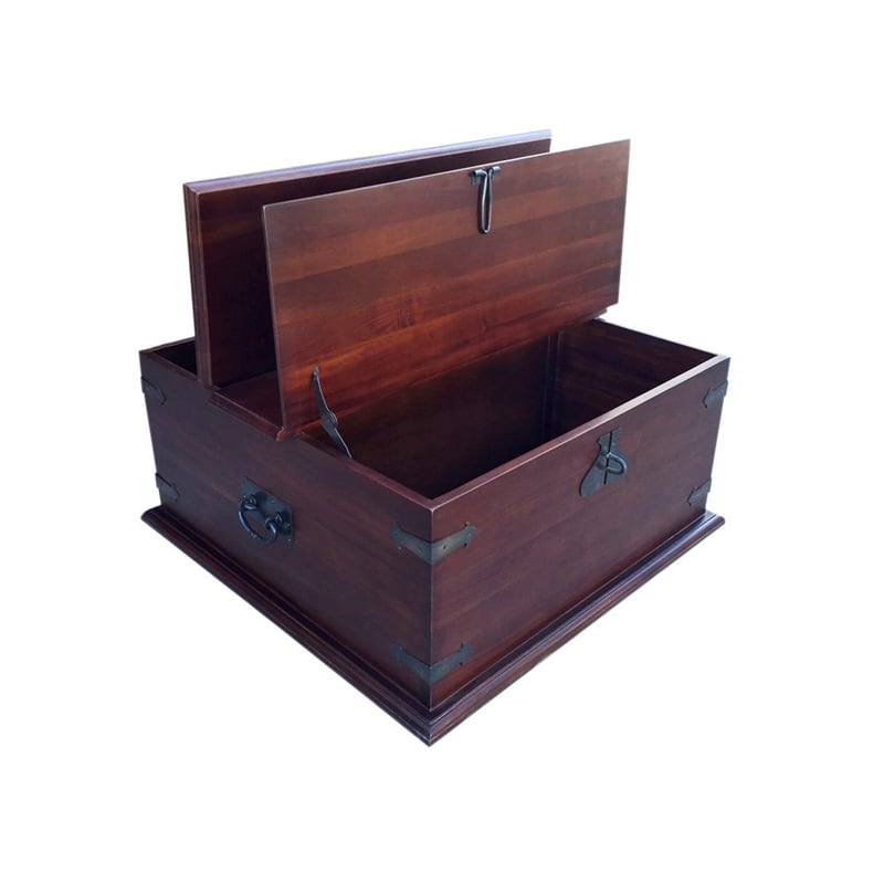D-Art Collection Rustic 2 Trunk Coffee Table in mahogany wood with brown color