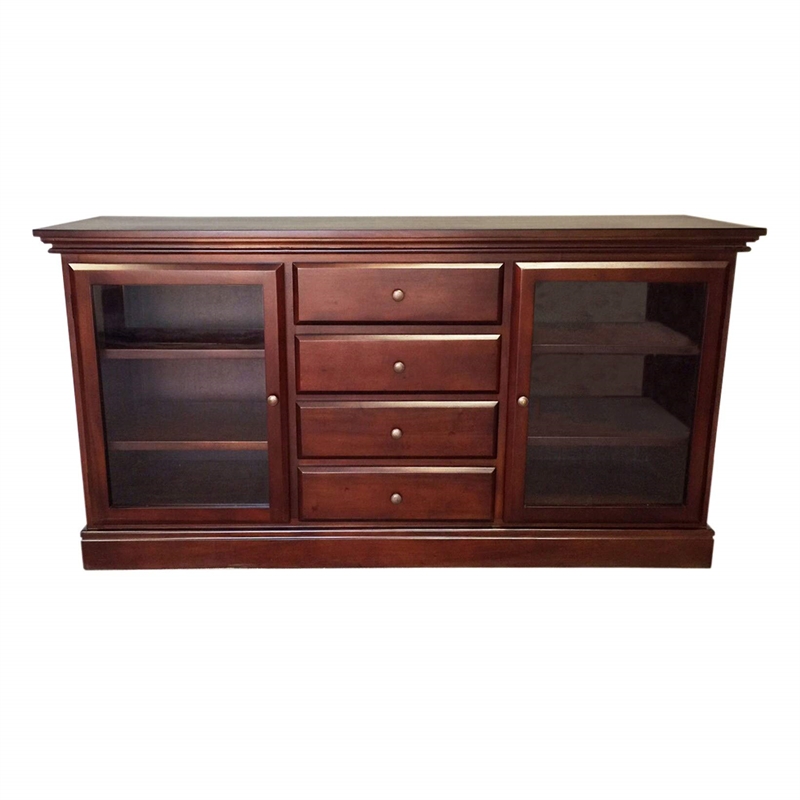 D-Art Collection Glass Front Bookcase Buffet in Mahogany wood