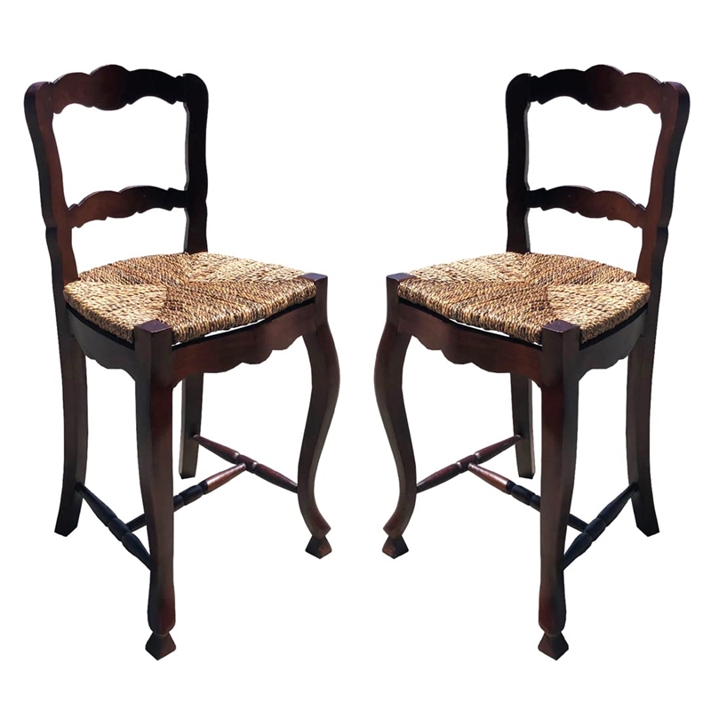 D-Art Collection Ladder Back Counter Stool  SET of 2 pcs in Mahogany wood