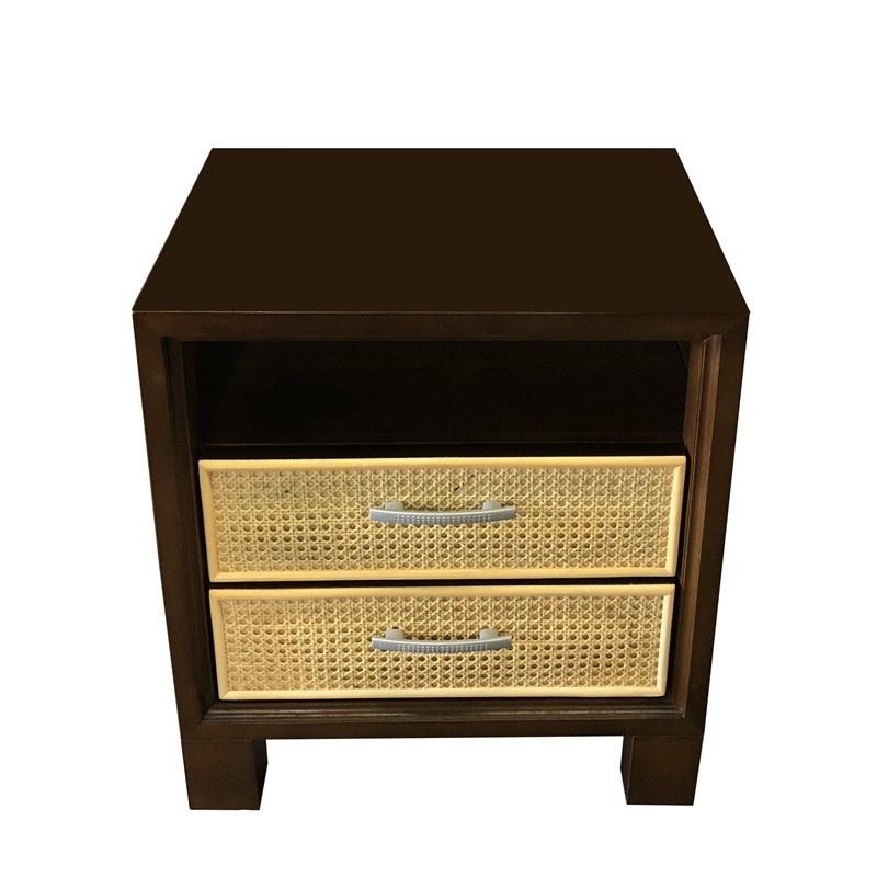 D-Art Collection Elegant Cane Nightstand in Mahogany wood