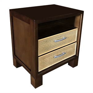 D-Art Collection Elegant Cane Nightstand in Mahogany wood