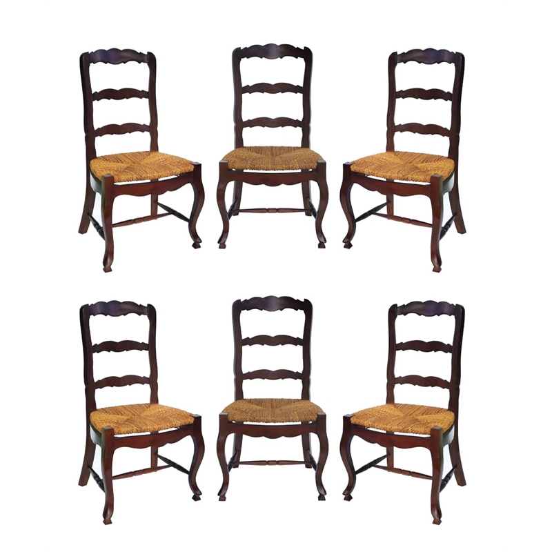 D-Art Collection Ladder Back Side Chair 6pc Set in Mahogany wood Brown color