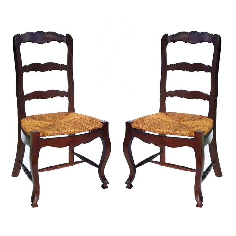 D-Art Collection Ladder Back Side Chair 6pc Set in Mahogany wood Brown color