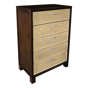 D-Art Collection Elegant Cane Chest of Drawer 5 drw in Mahogany wood