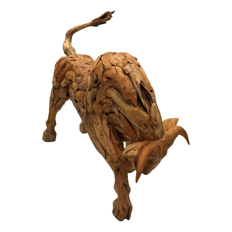 D-Art Collection Charging Bull Driftwood Statue in Driftwood