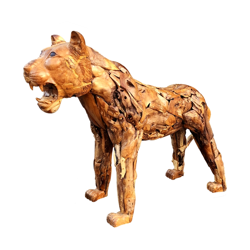 D-Art Collection Tiger Driftwood Statue in Driftwood