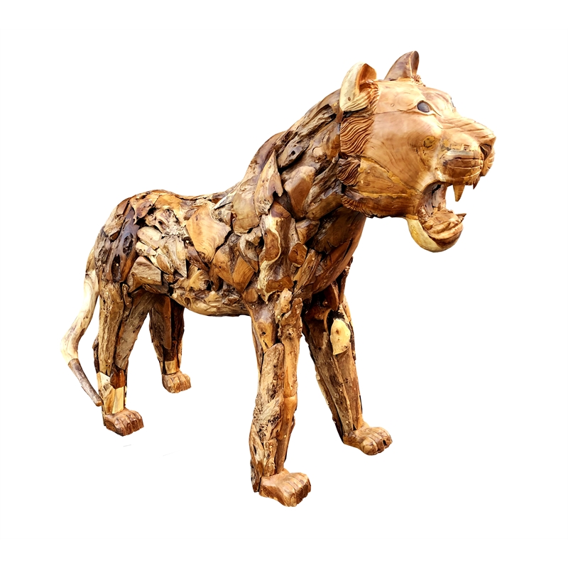 D-Art Collection Tiger Driftwood Statue in Driftwood