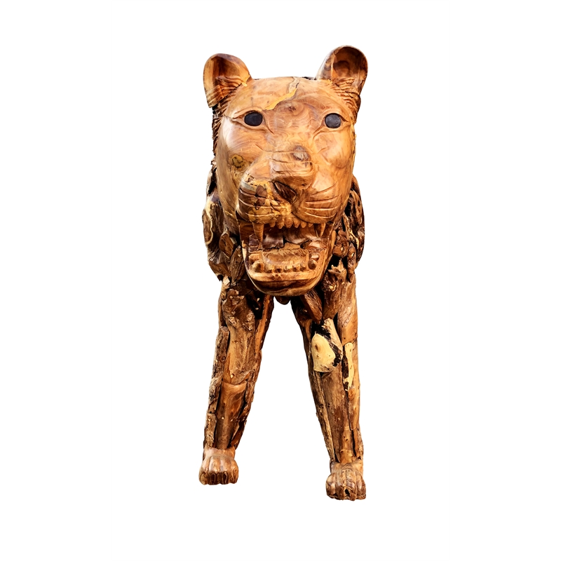 D-Art Collection Tiger Driftwood Statue in Driftwood