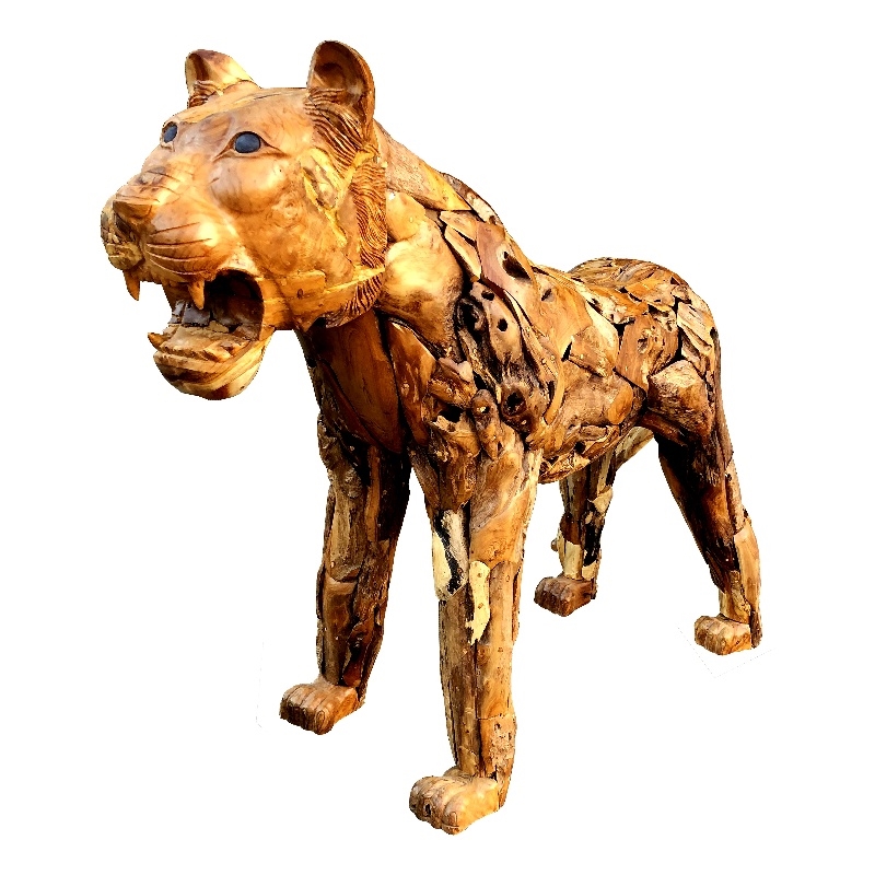 D-Art Collection Tiger Driftwood Statue in Driftwood