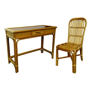 D-Art Collection Rattan Desk With Rattan Chair in set