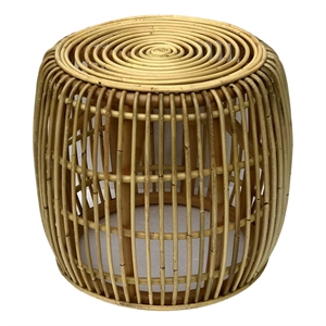 Rattan Wicker Drum Table Accent End Table