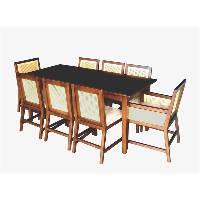 Mahogany French Rectangle 9pc Dining Set in dark brown finish