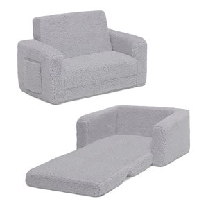Delta Children 2-in-1 Sherpa Fabric Convertible Chair to Lounger in Gray