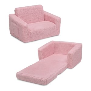 Delta Children 2-in-1 Sherpa Fabric Convertible Chair to Lounger in Pink