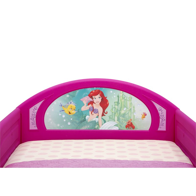 Delta Children Princess Plastic Deluxe Toddler Bed with Guardrails in Pink