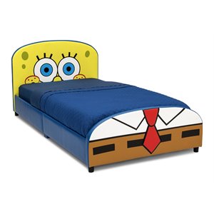 delta children spongebob squarepants wood & fabric upholstered twin bed in blue