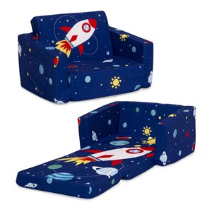 delta children spaceship 2-in-1 foam fabric convertible chair to lounger in blue