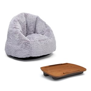 delta children kid size fabric cozee fluffy chair with lap desk set in gray