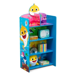 delta children baby shark 4-shelf wood bookcase for kids in multi-color