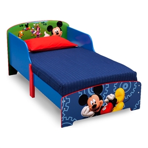 delta children mickey mouse wood and metal toddler bed in blue