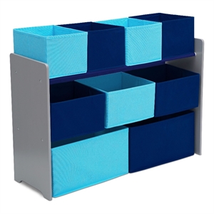 delta children generic fabric toy organizer with storage bins in gray/blue