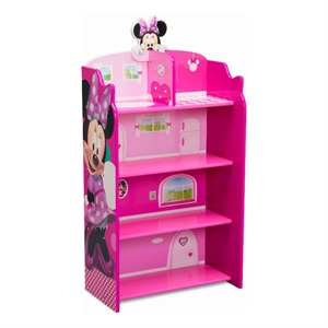 delta children minnie mouse 4-shelf wood bookcase for kids in pink