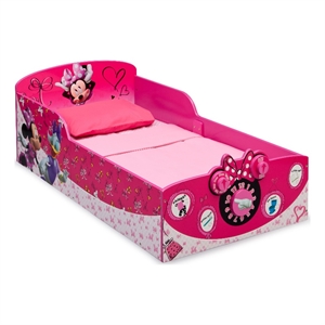 delta children minnie mouse engineered wood and metal toddler bed in pink
