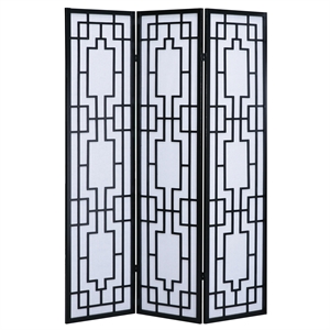 roundhill furniture sudoku paper and wood 3-panel room divider screen in black