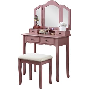 roundhill furniture sanlo wood vanity make up table and stool set