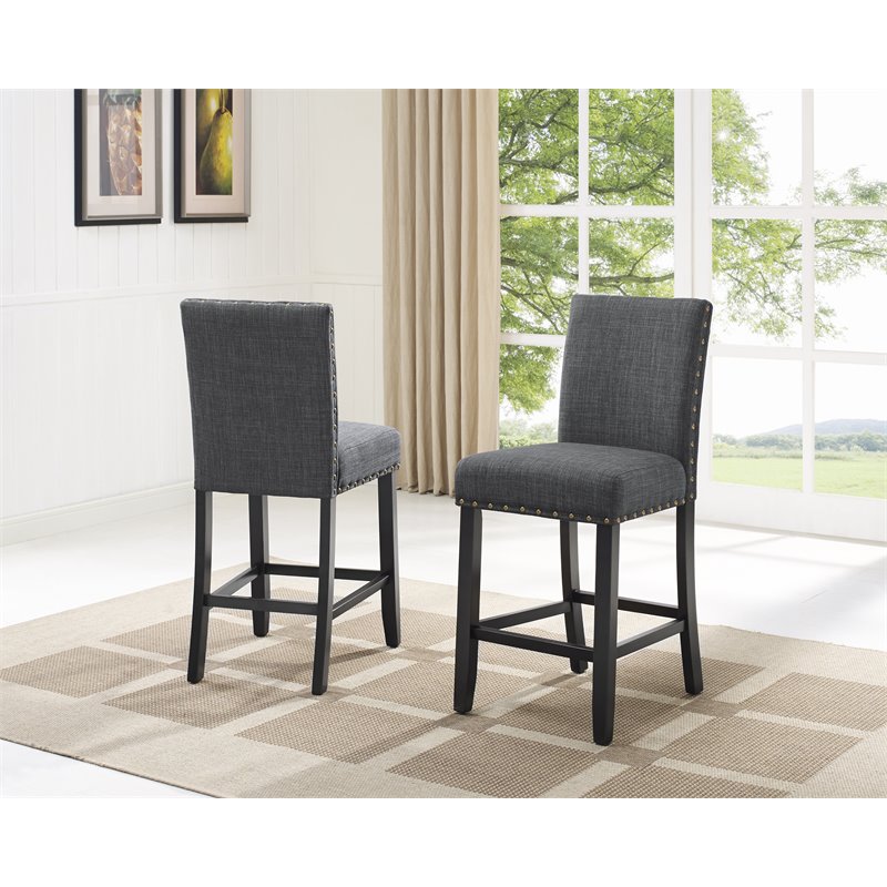 Roundhill Furniture Biony Fabric, Roundhill Furniture Biony Fabric Dining Chairs With Nailhead Trim Set Of 2