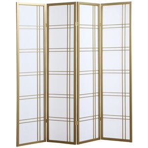 roundhill furniture seto rice paper and wood 4-panel room divider screen