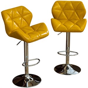 Roundhill Furniture Glasgow Faux Leather Adjustable Bar Stool Yellow (Set of 2)