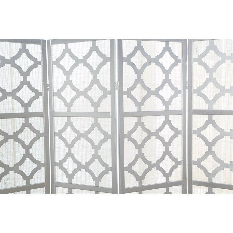 Roundhill Furniture Quarterfoil infused Diamond 4-Panel Room Divider in Silver