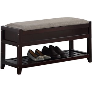 Roundhill Furniture Rouen Wood Entryway Bench with Shoe Storage in Espresso