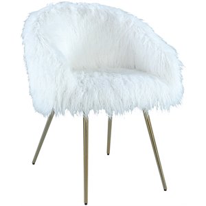 roundhill furniture ravni faux fur accent armchair in white/rose gold legs