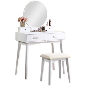 roundhill furniture liannon solid rubber wood vanity and stool set
