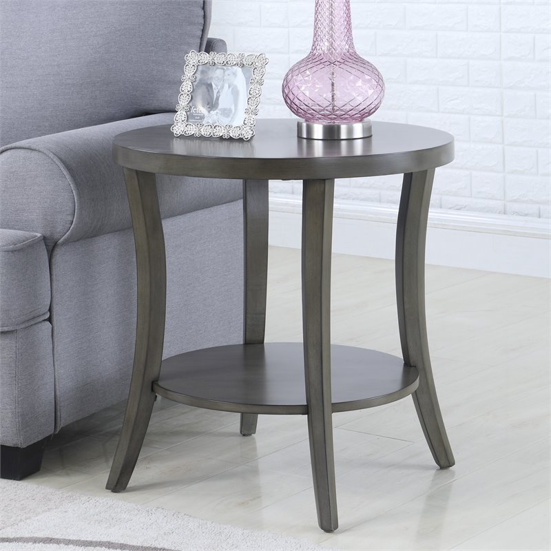 Roundhill Furniture Perth 3Pc Oval Coffee Table and End Table Set in Gray